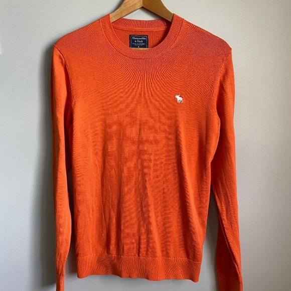 Abercrombie & Fitch Men's Orange Long Sleeve Lightweight Sweater Size Medium - Picture 1 of 12